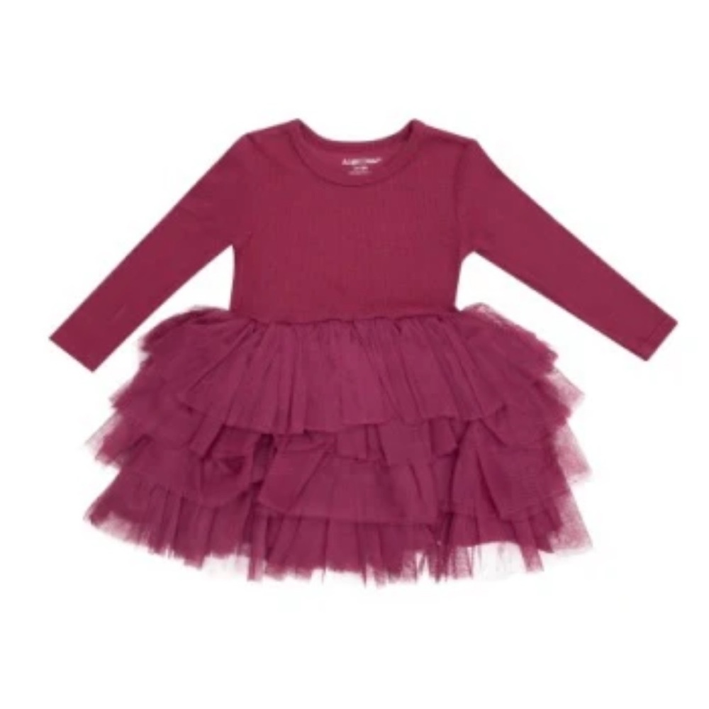 Angel Dear Berry Pink Long-Sleeve Tulle Tiered Dress